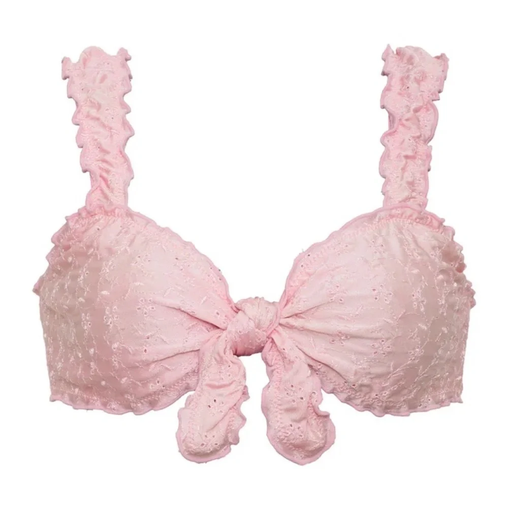 New Frankies Bikinis Colby Eyelet Shine Bikini Top Pink 31044